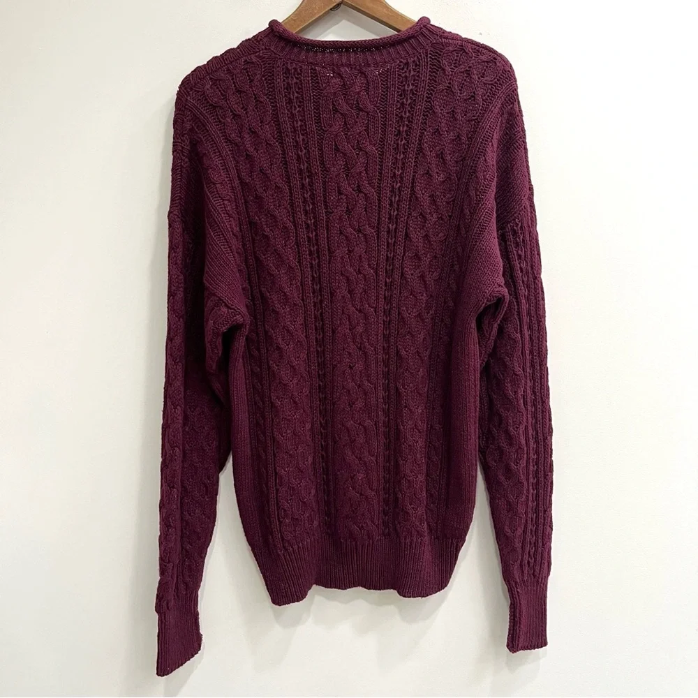 Vintage Y2K Structure Rolled Neck Cable Knit  Fisherman Sweater Maroon Men’s M